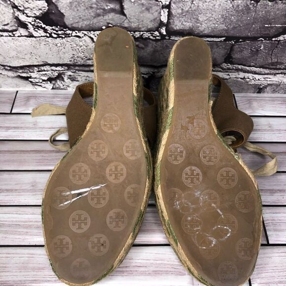 Tory Burch Brown Canvas Textile Green Tan Espadrilles Wedge Women Sz 10M US/41EU - Picture 16 of 16